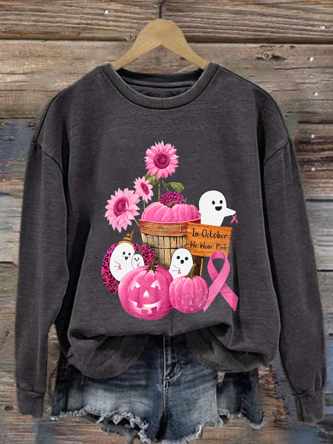 Breast Cancer Awareness Ghost  In October We Wear Pink Print Sweatshirt