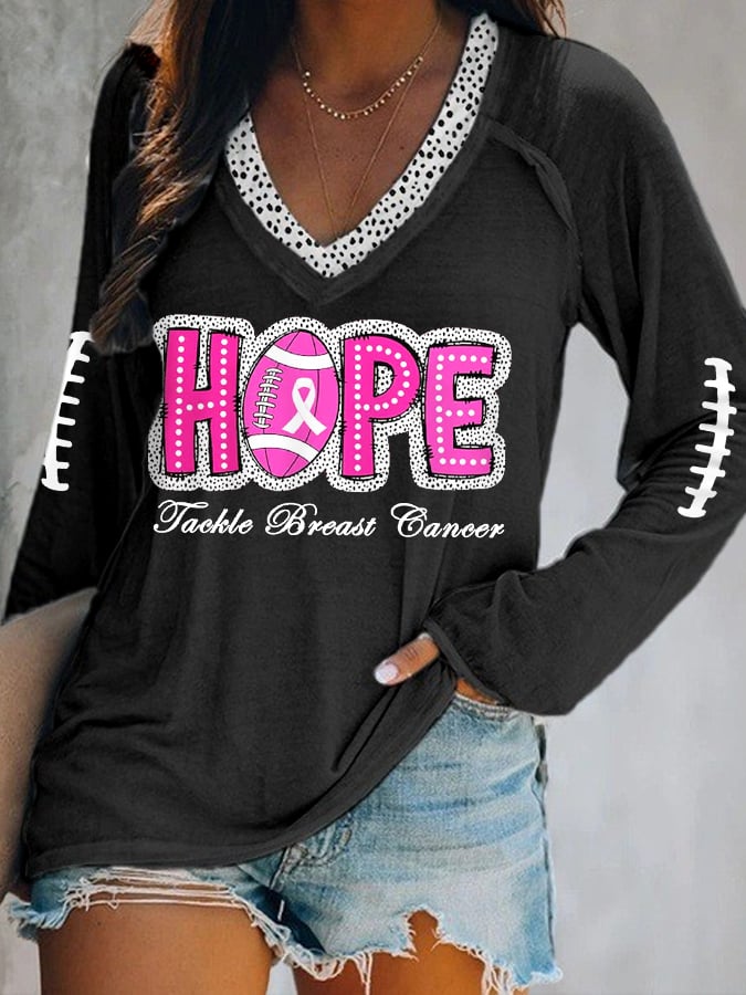Women's Pink Out Tackle Breast Cancer Football Gameday Breast Cancer Awareness Long-Sleeve Top