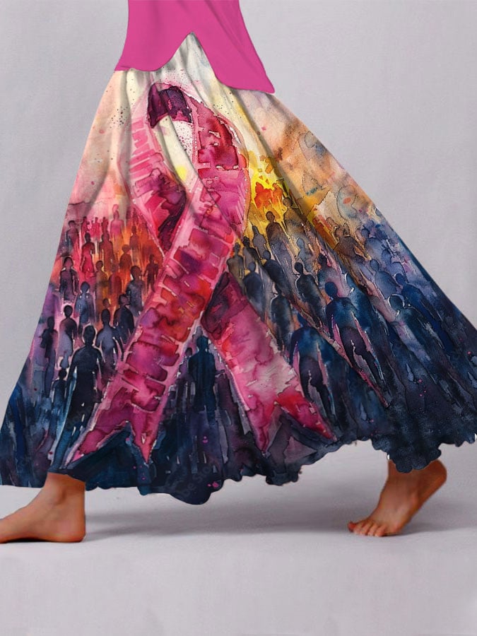 Women's Breast Cancer Pink Ribbon Print Skirt