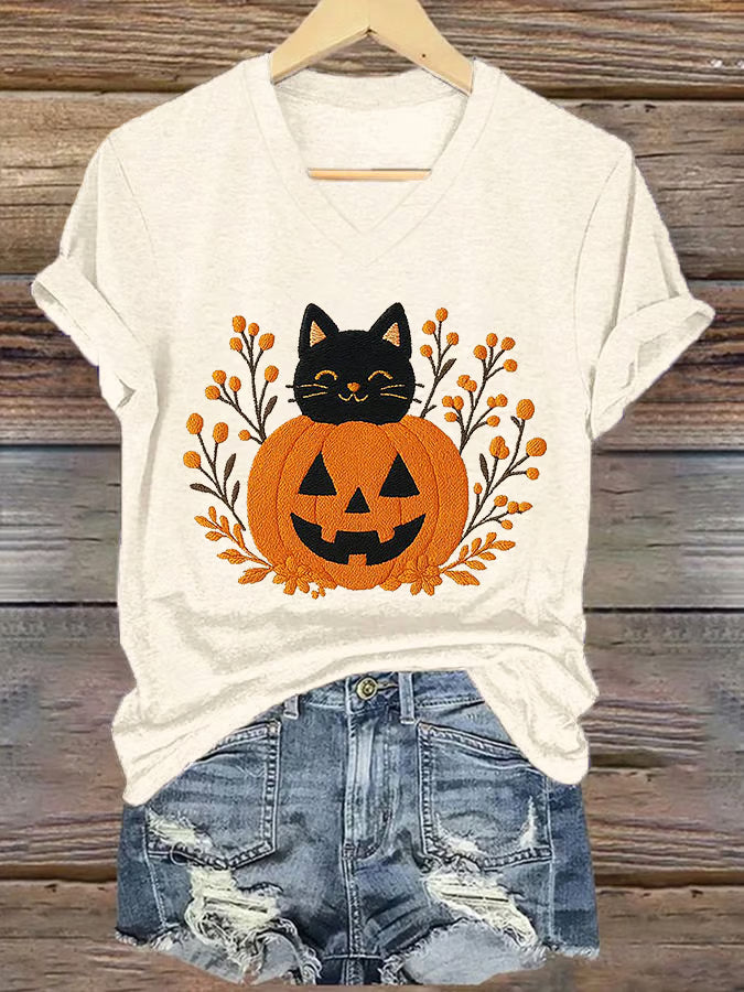 Women's Pumpkin Season Print Short Sleeve T-Shirt
