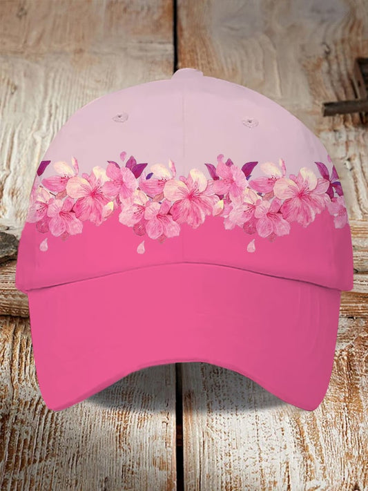 Retro Pink Flowers Print Baseball Cap
