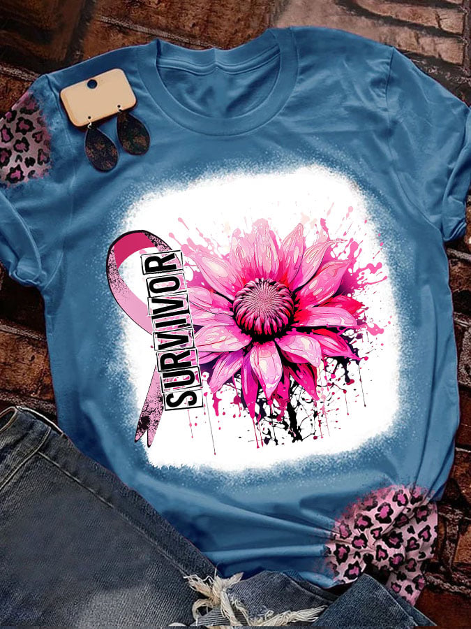 Women's Breast Cancer Awareness Survivor Print T-Shirt