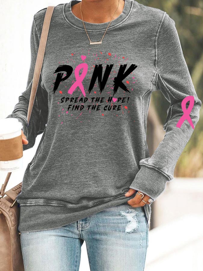 Women's Pink Spread the Hope Find the Cure Print  Sweatshirt