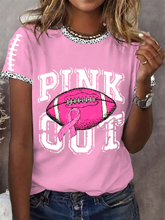 Women's Pink Out Tackle Cancer Football Gameday Breast Cancer Awareness Tee