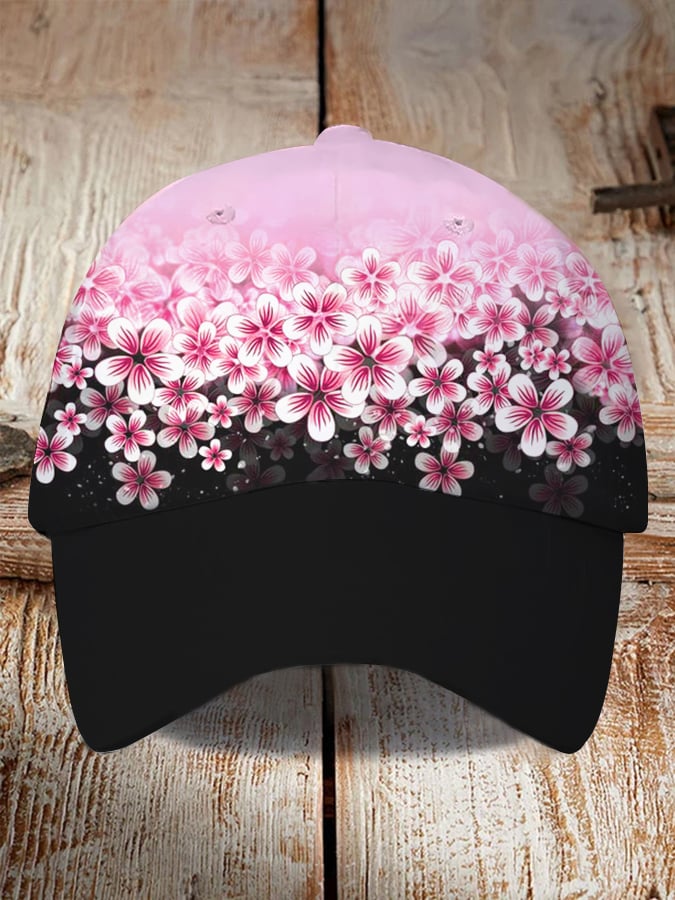 Retro Pink Flowers Print Baseball Cap