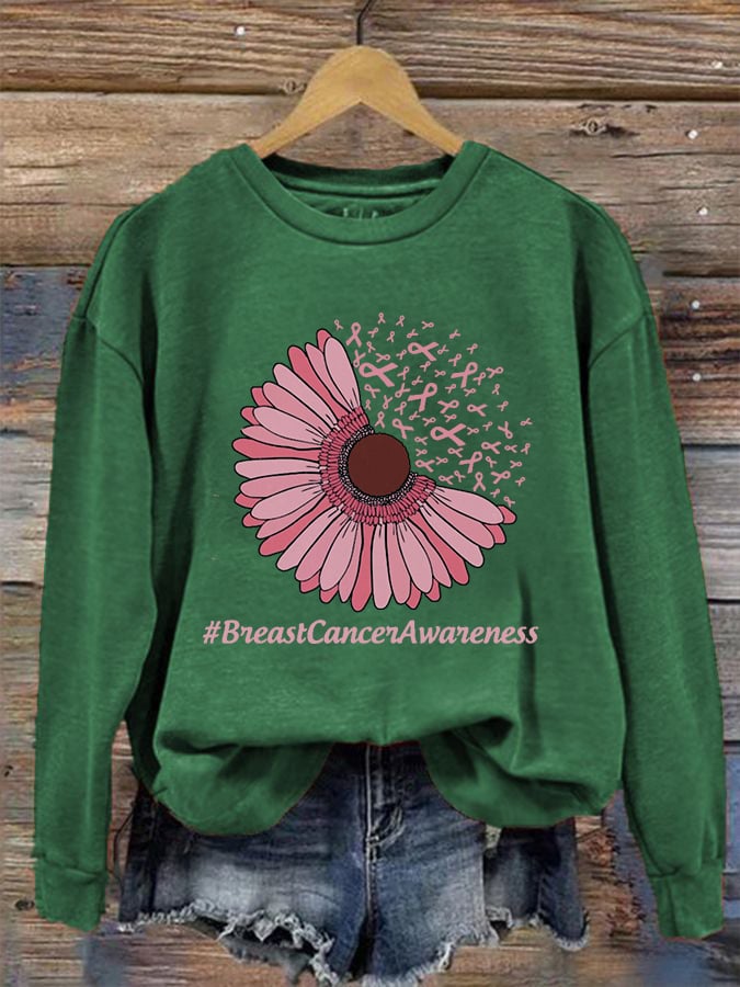 Women's Breast Cancer Awareness Print Crew Neck Sweatshirt