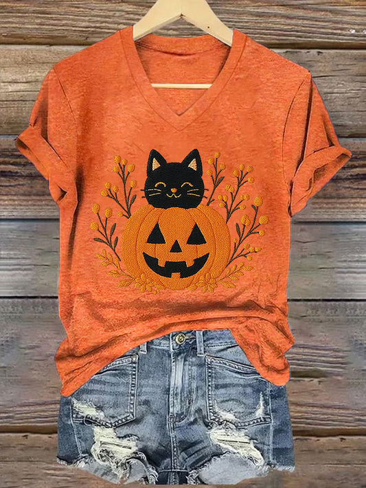 Women's Pumpkin Season Print Short Sleeve T-Shirt