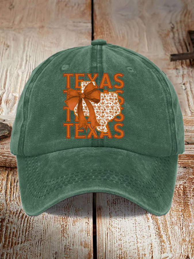 Retro Texas Autumn Burnt Orange Coquette Bow Print Baseball Cap