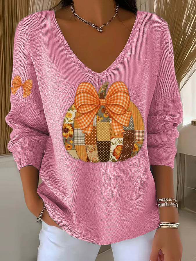 Women's Casual Autumn Pumpkin Striped Top