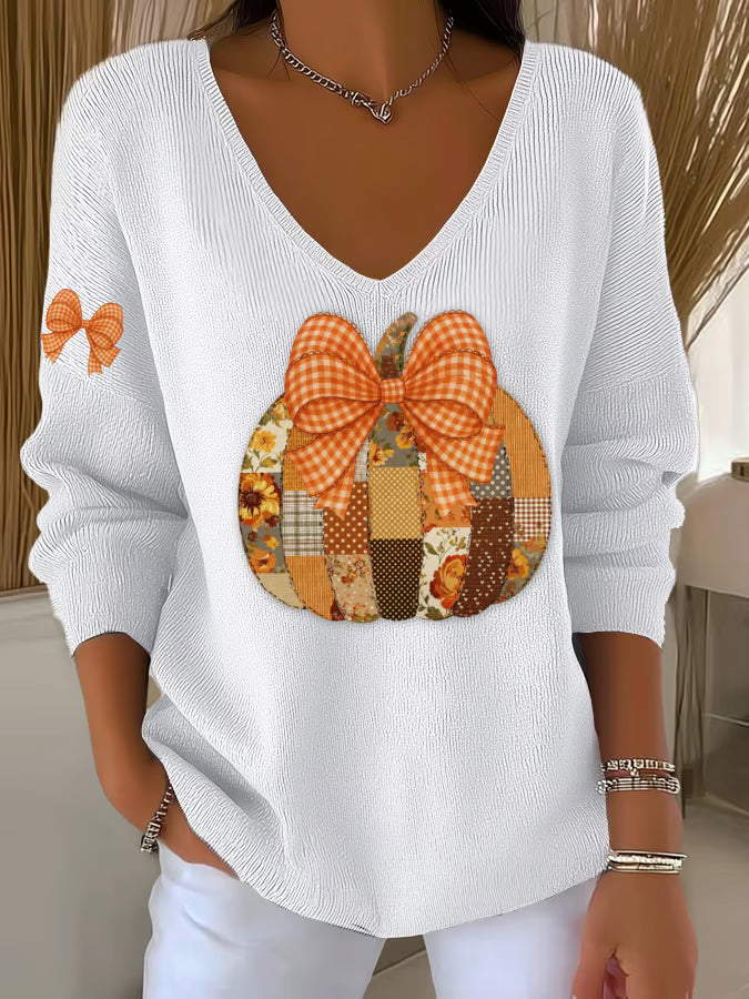 Women's Casual Autumn Pumpkin Striped Top
