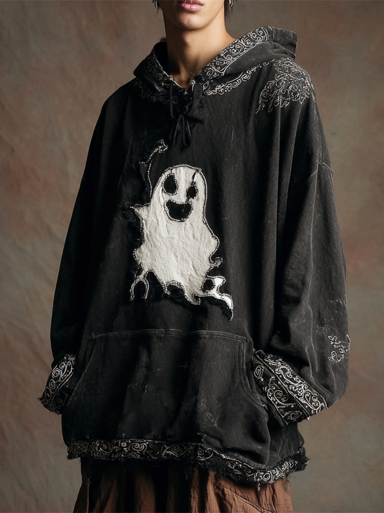 Halloween Ghost Vintage Irregular Patchwork Men's Hoodie
