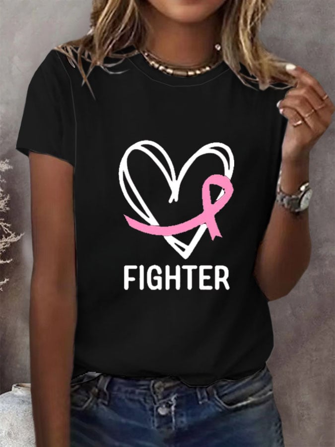 Women's Breast Cancer Awareness Print Casual T-Shirt