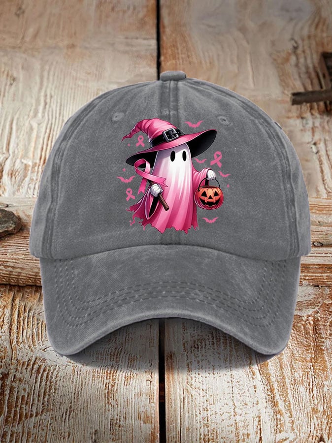 Women's Pink Halloween Ghost Breast Cancer Awareness Warrior  Hat