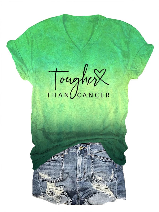 Women's Tougher Than Cancer Print V-Neck T-Shirt