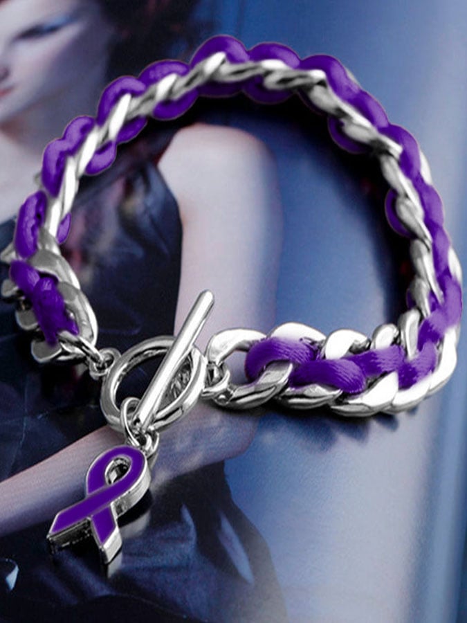 Braided Purple Ribbon Bracelet