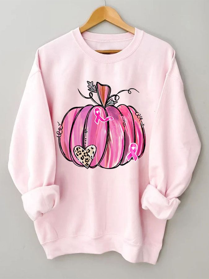 Women's Pink Pumpkin Breast Cancer Awareness Warrior Sweatshirt