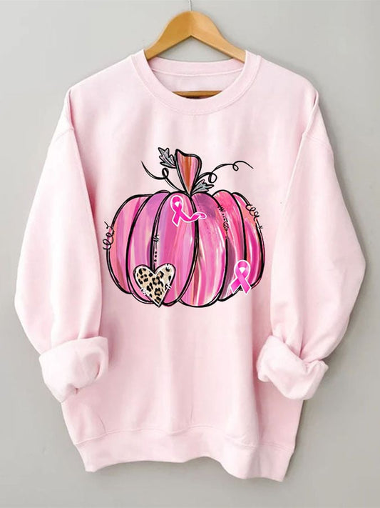 Women's Pink Pumpkin Breast Cancer Awareness Warrior Sweatshirt