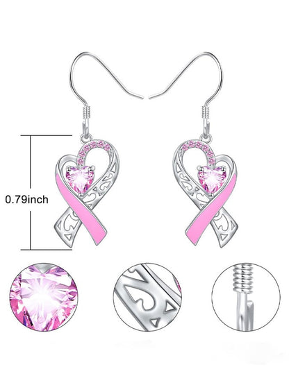 Women's Breast Cancer Awareness Pink Ribbon Glitter Diamond Fashion Casual Earrings