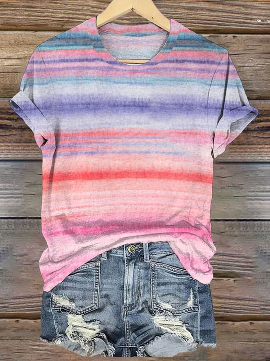 Women's Pink Stripe Breast Cancer Awareness Print Shirt