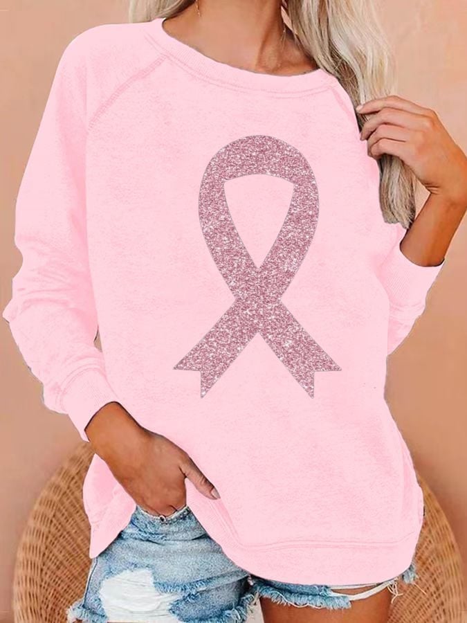 Women's Breast Cancer Awareness Print Casual Sweatshirt