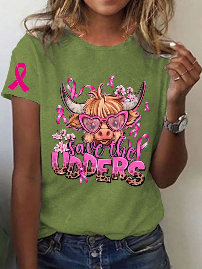 Women's Save The Udders Highland Cattle Print T-Shirt