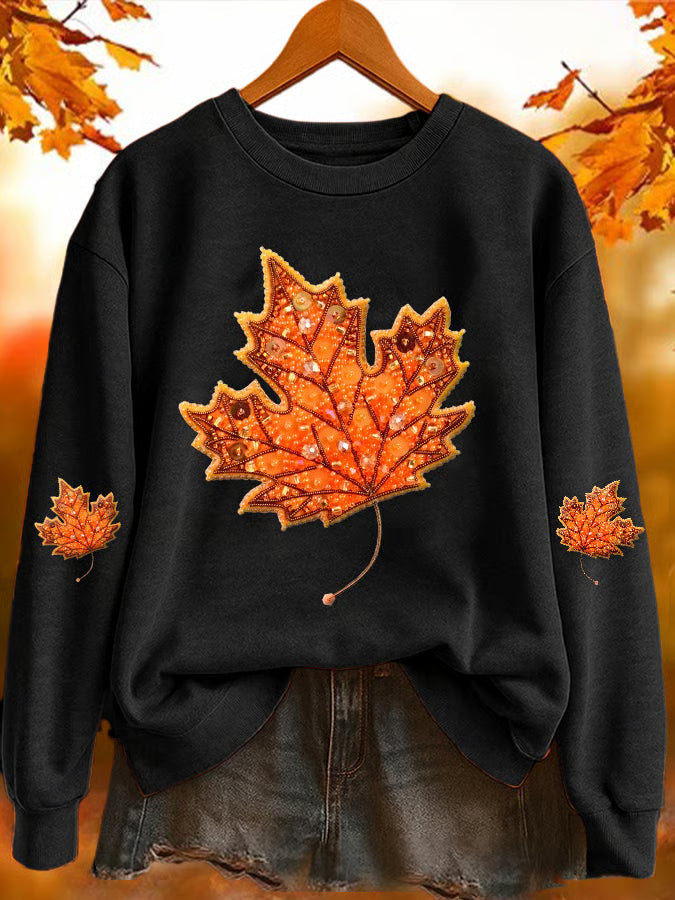 Women's Casual Autumn Maple Leaf Print Sweatshirt