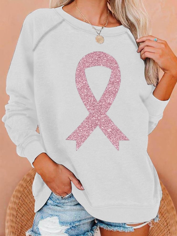 Women's Breast Cancer Awareness Print Casual Sweatshirt