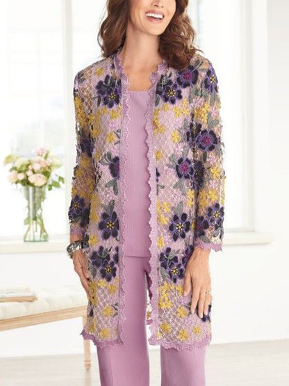 Solid Color Vest Print Top Trousers Three-Piece Suit