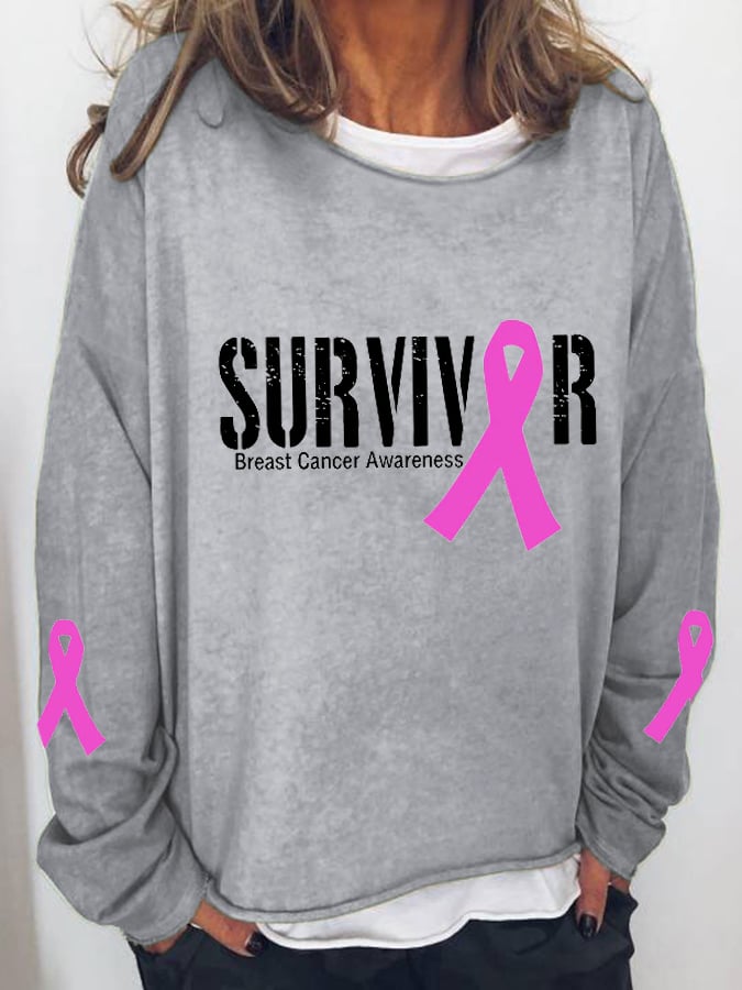 Women's Breast Cancer SURVIVOR ribbon print sweatshirt