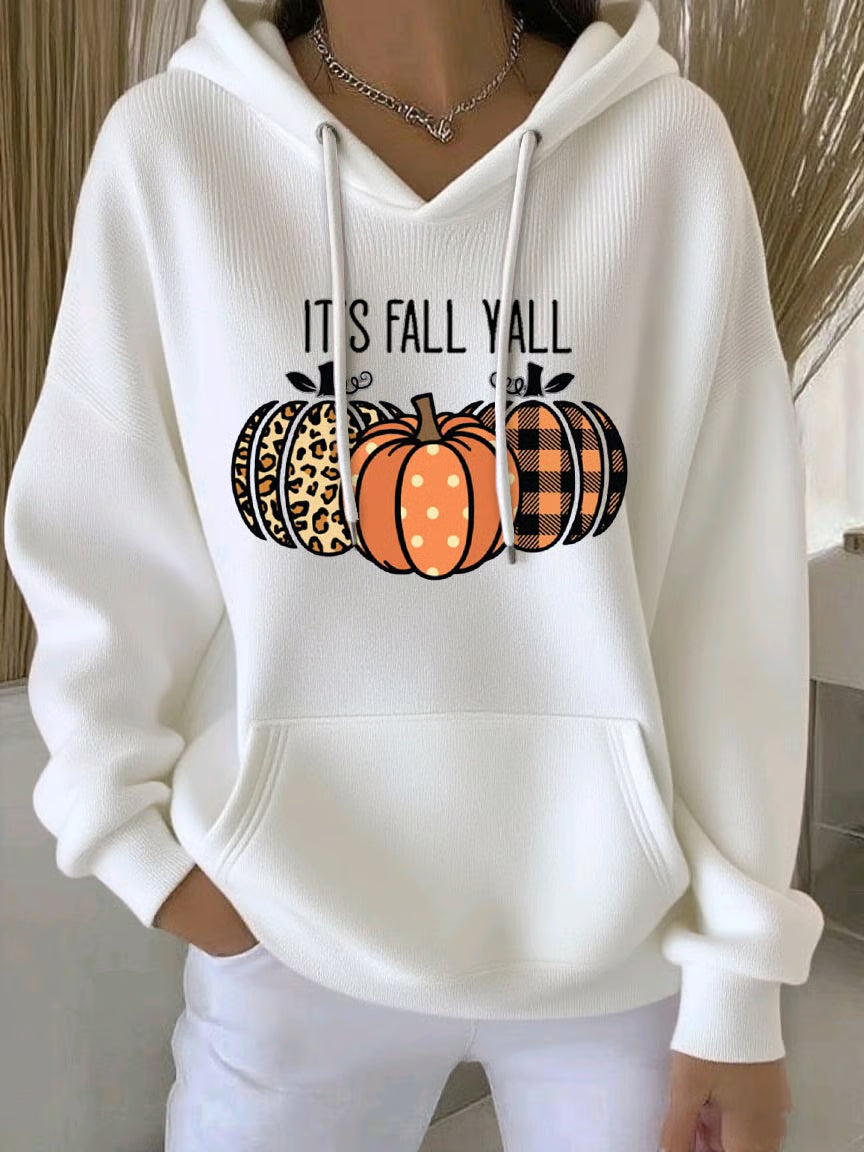 Women's It's Fall Y'all Pumpkin Print Casual Hooded Sweatshirt