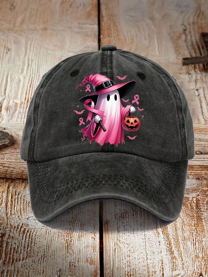 Women's Pink Halloween Ghost Breast Cancer Awareness Warrior  Hat