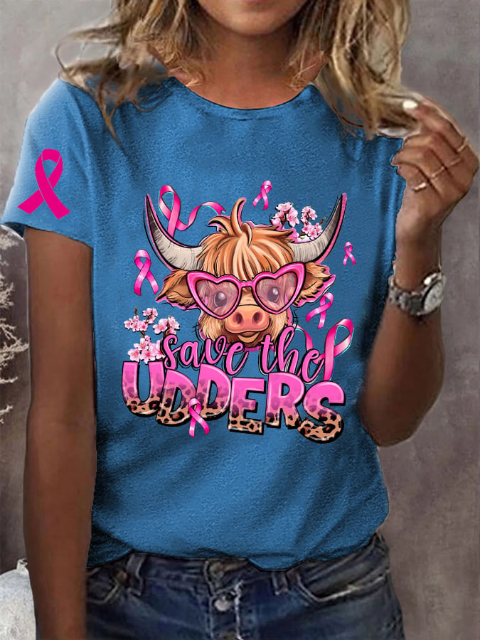 Women's Save The Udders Highland Cattle Print T-Shirt