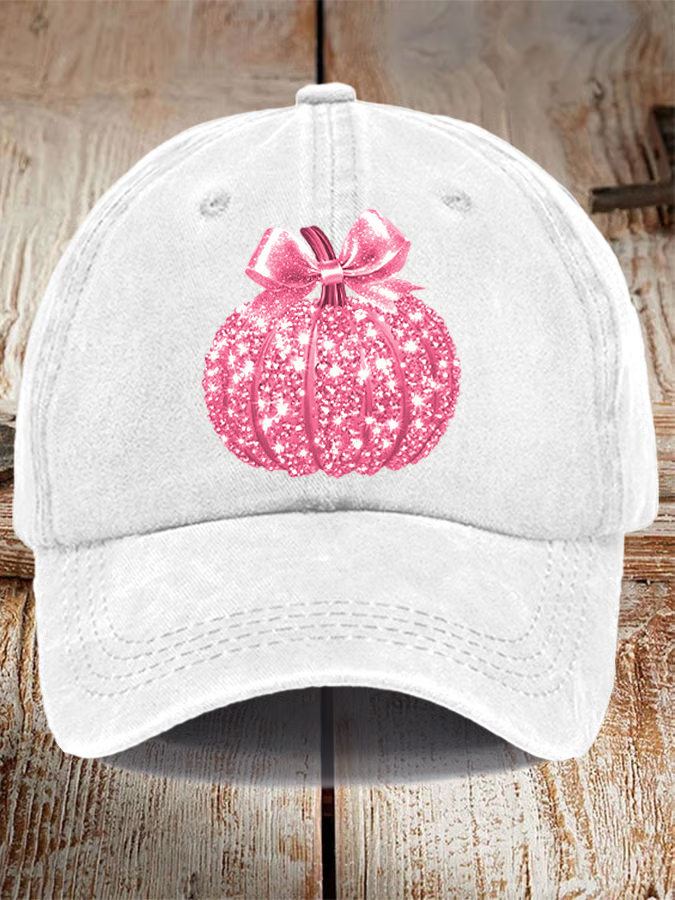 Pink Breast Cancer Sequin Pumpkin Print Hat