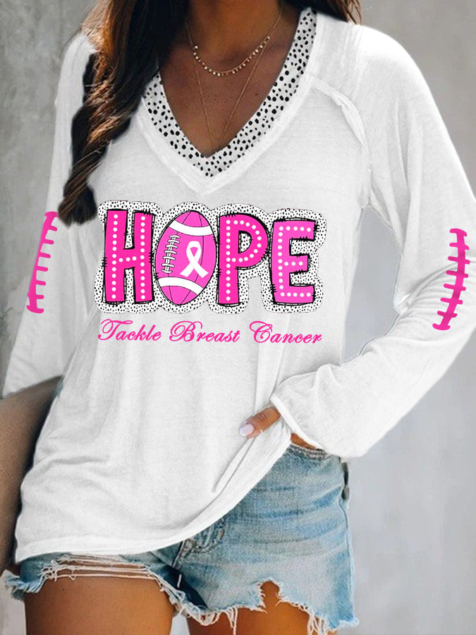Women's Pink Out Tackle Breast Cancer Football Gameday Breast Cancer Awareness Long-Sleeve Top