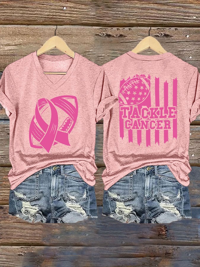 Women's Tackle Breast Cancer Football Print T-Shirt