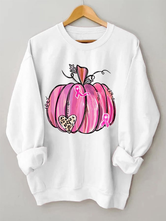 Women's Pink Pumpkin Breast Cancer Awareness Warrior Sweatshirt