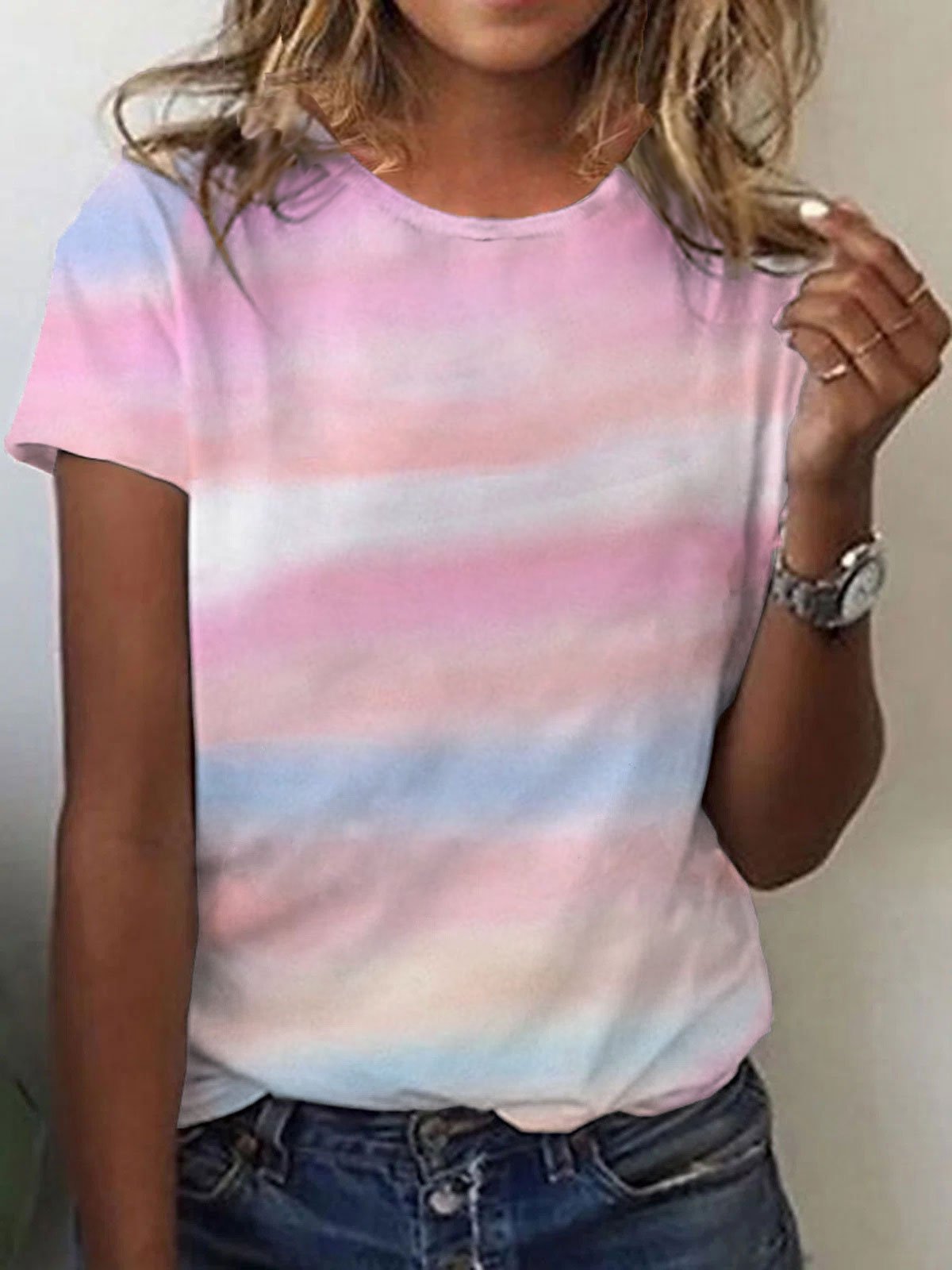 Women's Pink Tie-Dye Print Tee