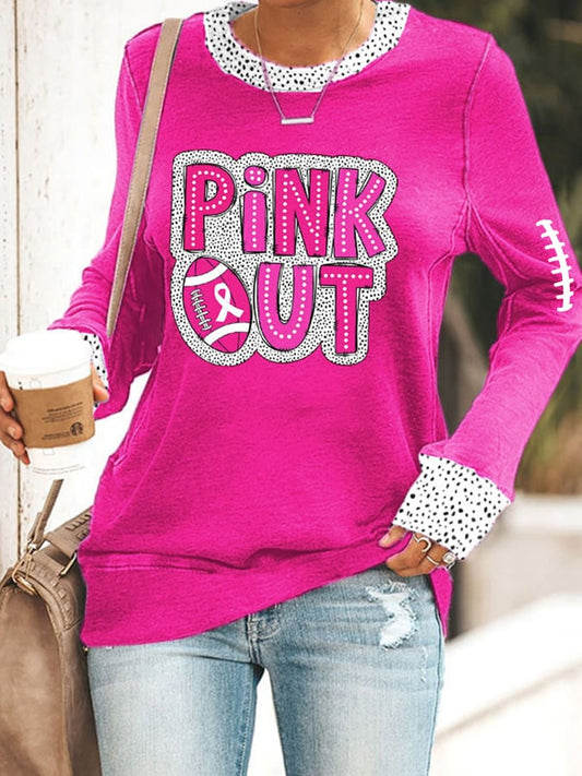 Women's Pink Out Football Breast Cancer Printed Sweatshirt
