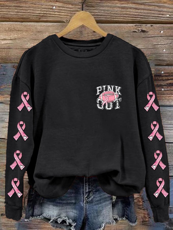 Women's PINk Out Football Breast Cancer Printed Sweatshirt