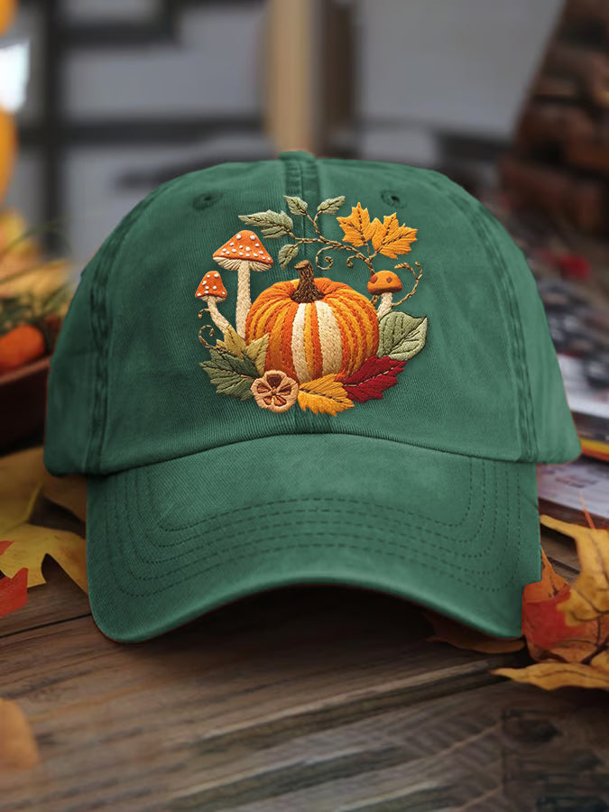 Women's casual autumn maple leaf pumpkin washed cotton hat