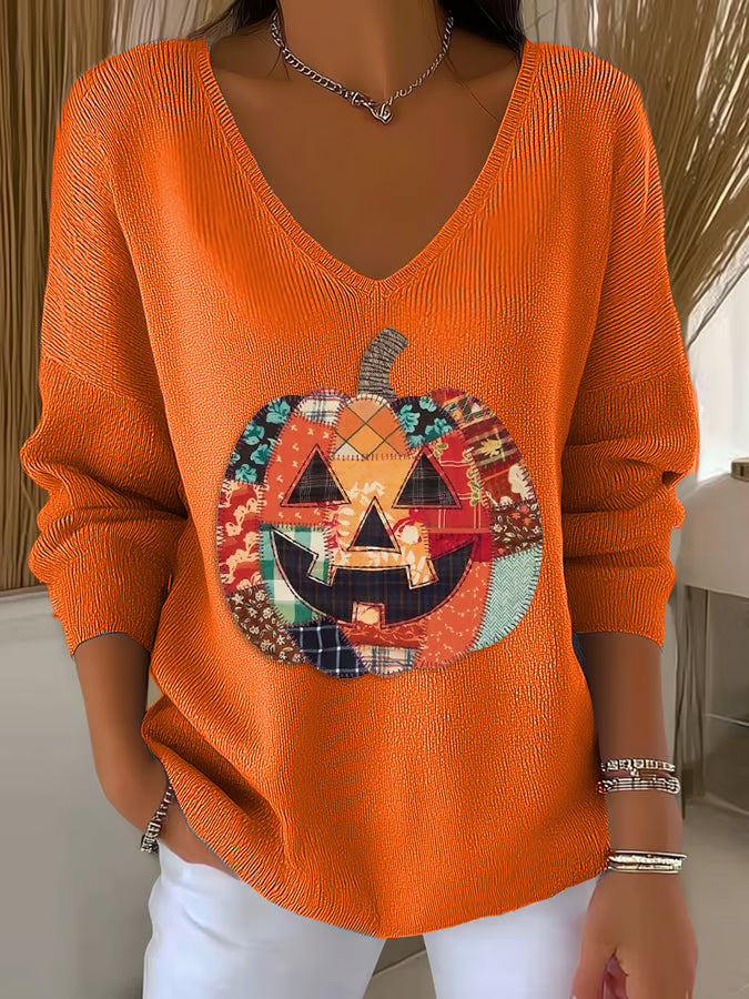 Women's Autumn Pumpkin Print Casual Long Sleeve Top