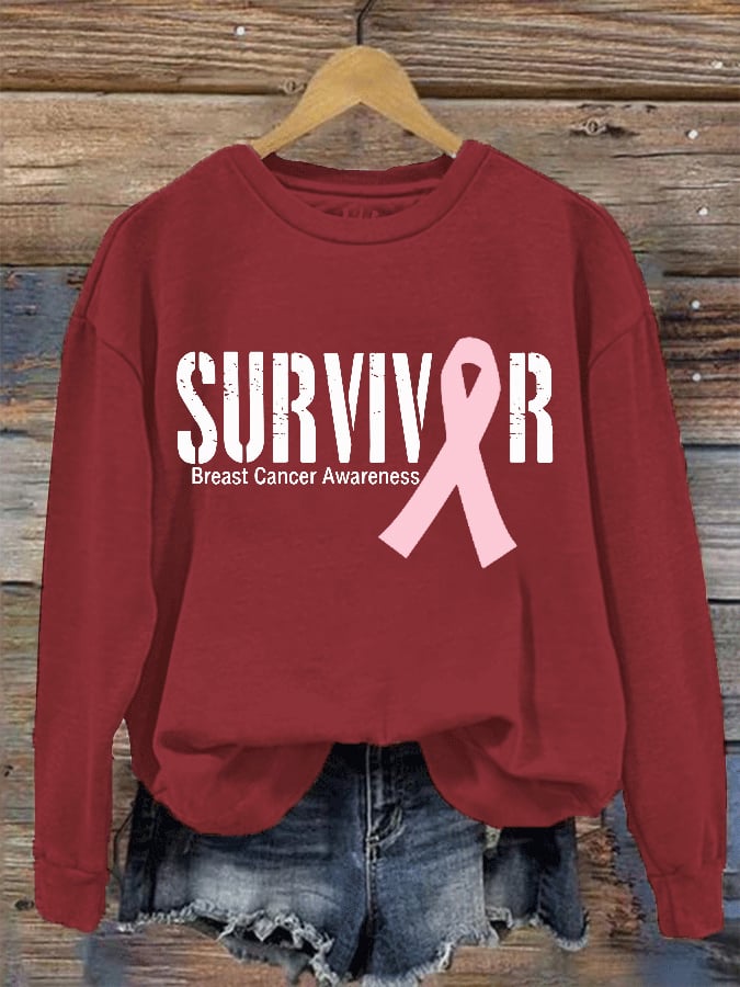 Women's Breast Cancer SURVIVOR ribbon print sweatshirt
