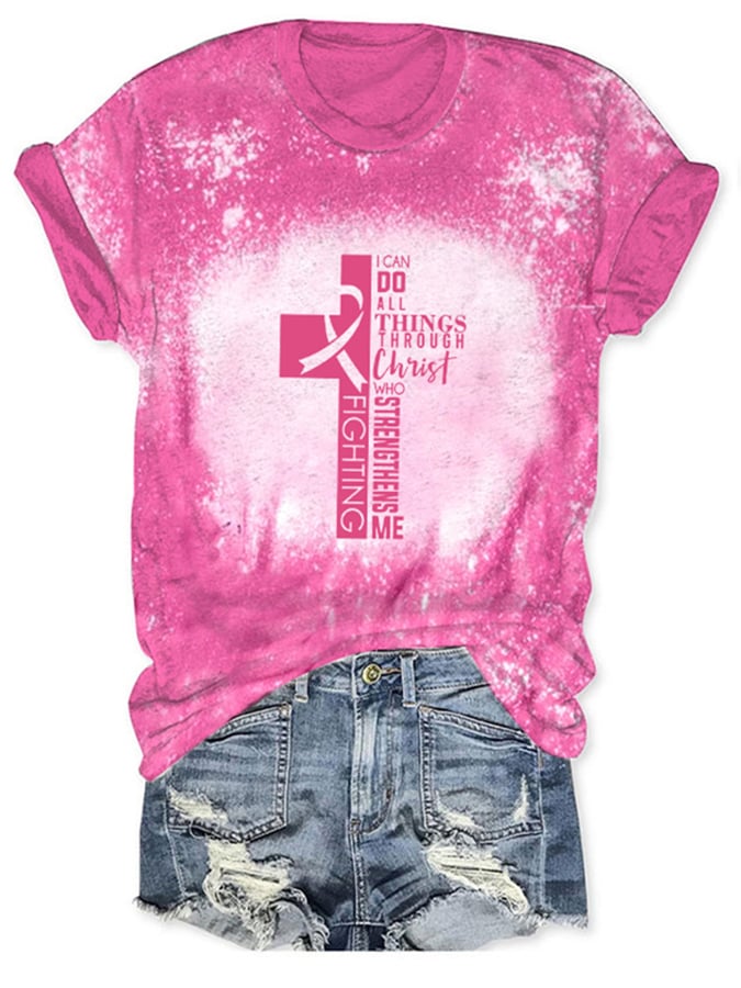 Women's Breast Cancer Awareness Cross Print Casual T-Shirt
