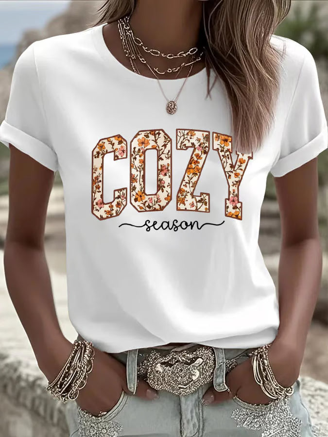 Women's Cozy Season Print Casual T-Shirt