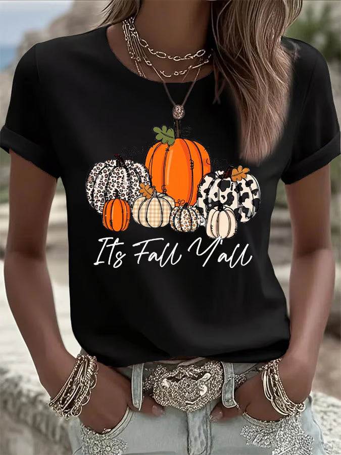 Women's Autumn Its Fall Yall Printed Casual T-shirt