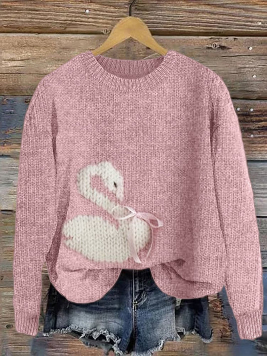 Women's Pink Ribbon Print Casual Sweater