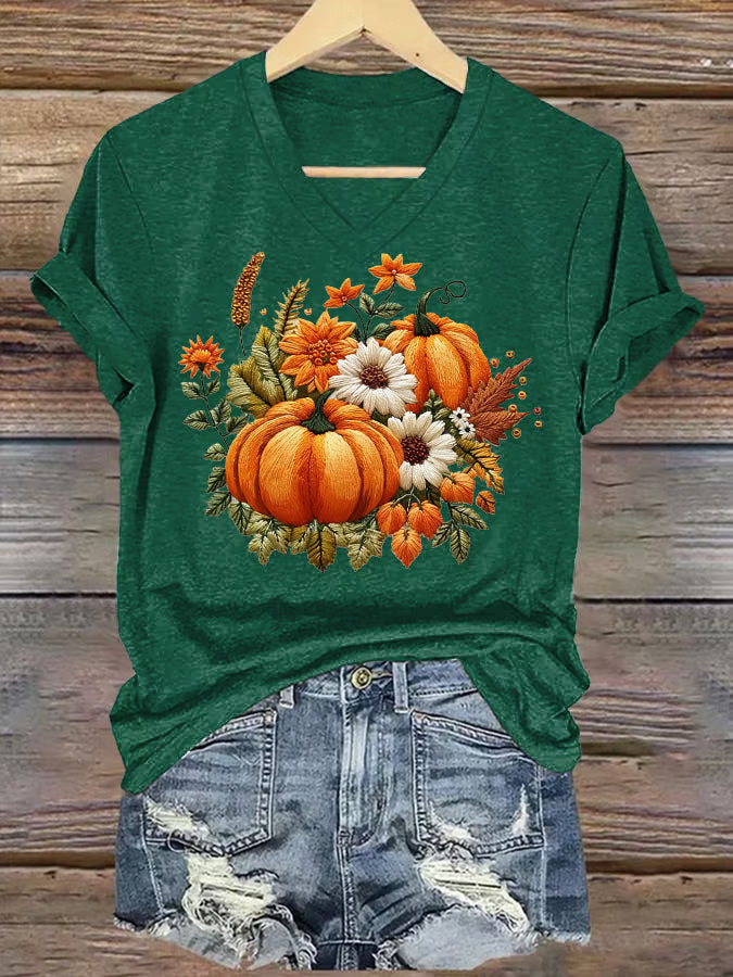 Women's Casual Autumn Pumpkin Short Sleeve T-Shirt