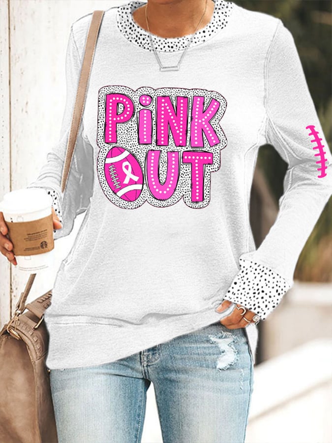 Women's Pink Out Football Breast Cancer Printed Sweatshirt