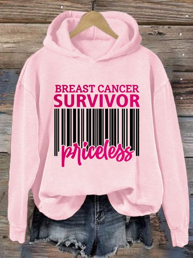 Women's Breast Cancer Survivor Priceless Printed Casual Hoodie
