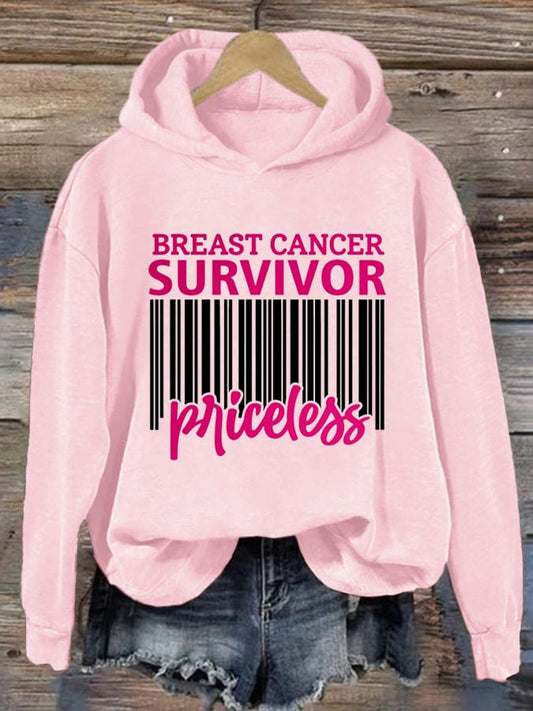 Women's Breast Cancer Survivor Priceless Printed Casual Hoodie